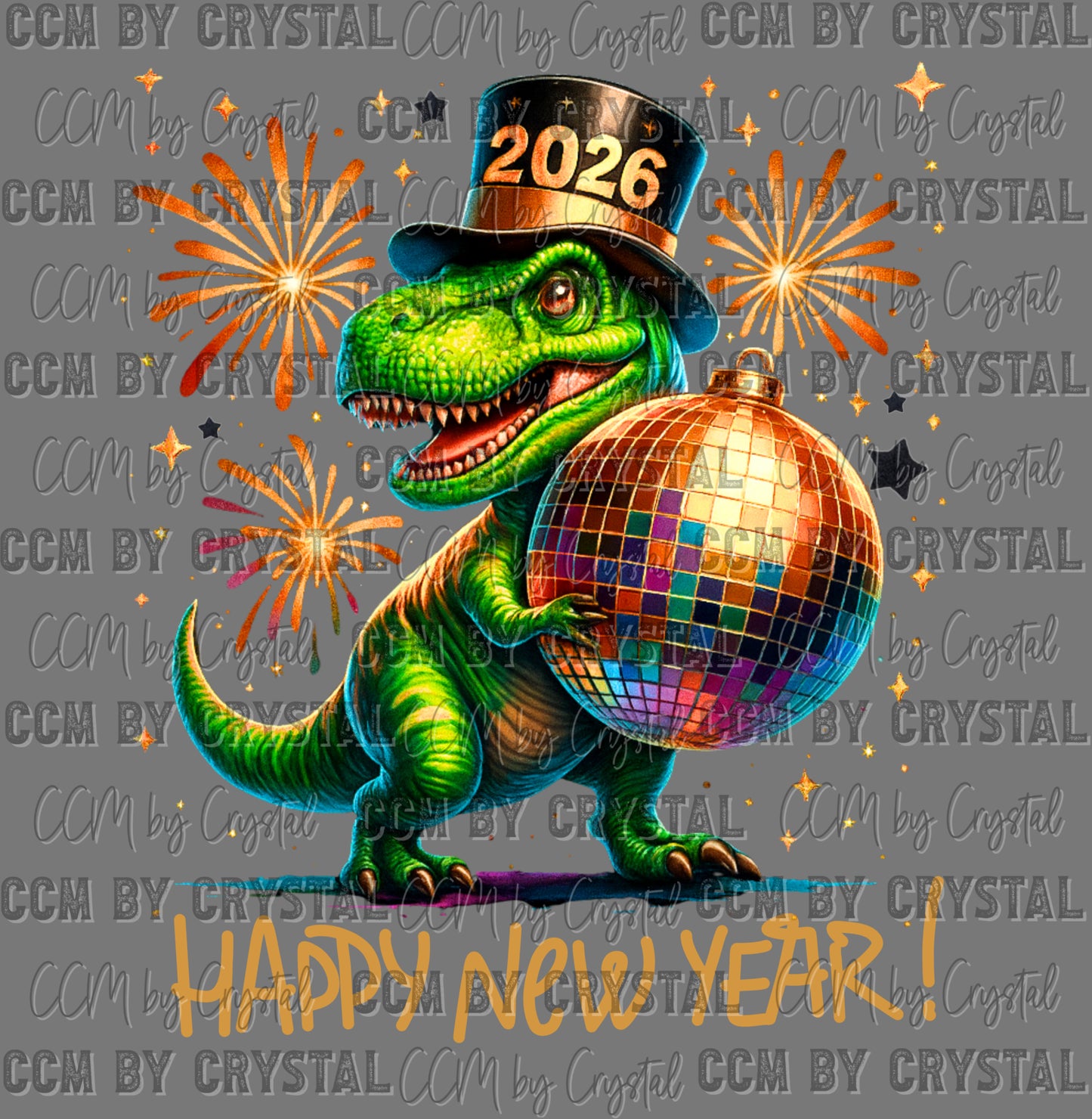 Happy New Year 2026 Trex Gold Ready to Press Transfer DTF Transfer Sublimation Transfer