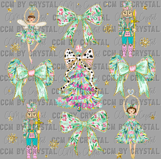 Coquette Nutcrackers Ballerinas Christmas Trees Ready to Press Transfer DTF Transfer Sublimation Transfer