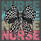 Nurse Checkered Bow Ready to Press Transfer DTF Transfer Sublimation Transfer