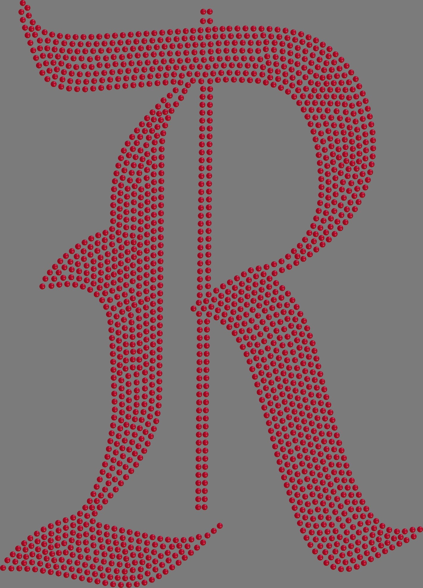 Old English R Karla 1 Color Approximately 8" tall Spangle Transfer