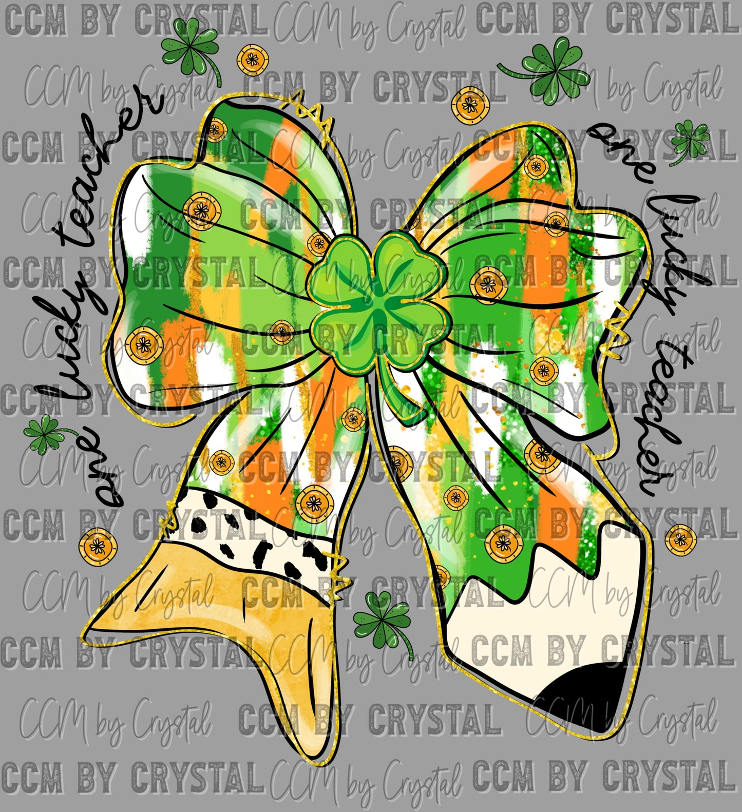 One Lucky Teacher St. Patrick's Day Bow Ready to Press Transfer DTF Transfer Sublimation Transfer