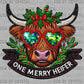 Highland Cow One Merry Heifer Christmas Faux Rhinestone Effect Ready to Press Transfer DTF Transfer Sublimation Transfer