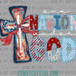 One Nation Under God Cross Fourth of July 4th Patriotic Ready to Press Transfer DTF Transfer