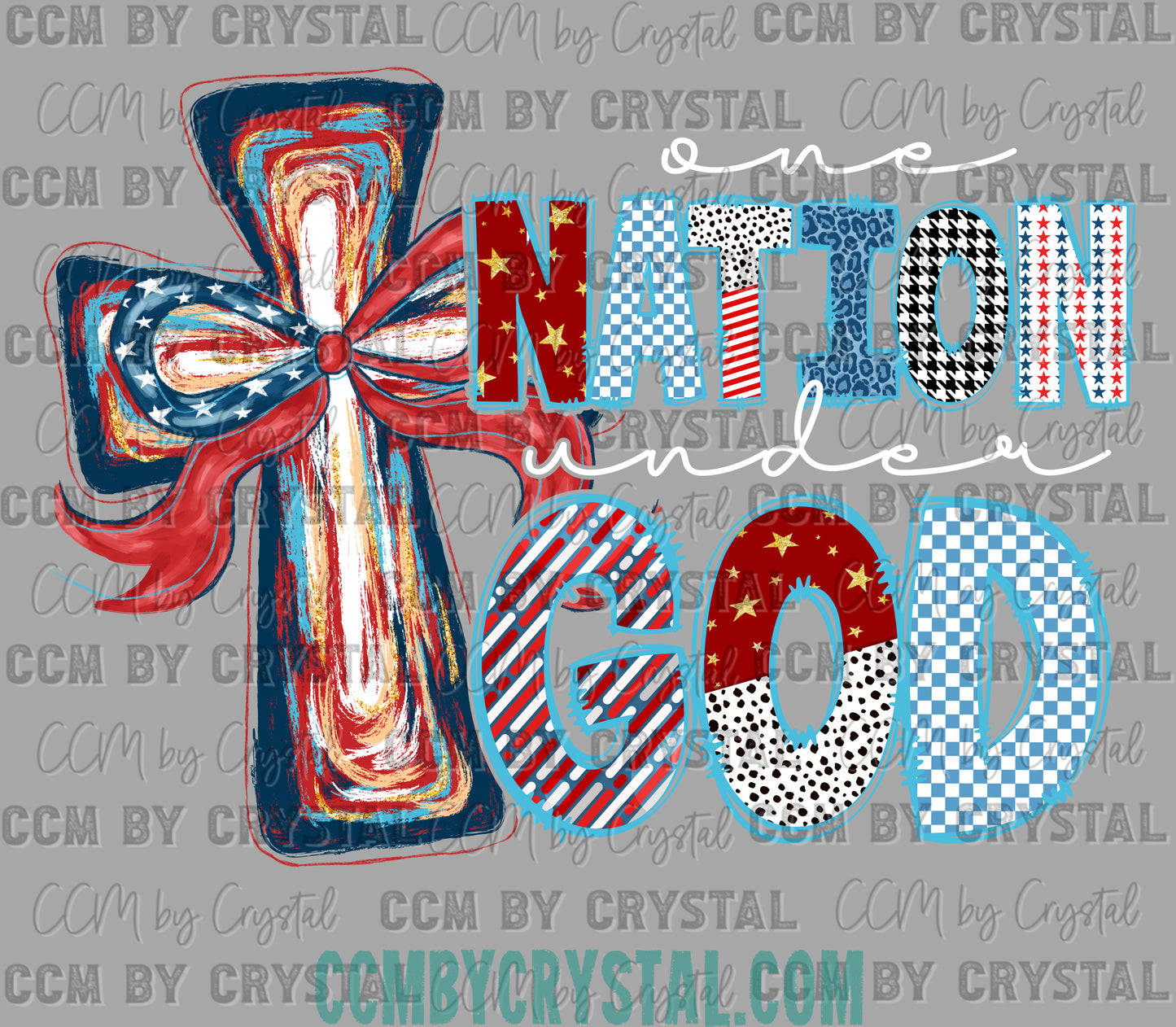 One Nation Under God Cross Fourth of July 4th Patriotic Ready to Press Transfer DTF Transfer