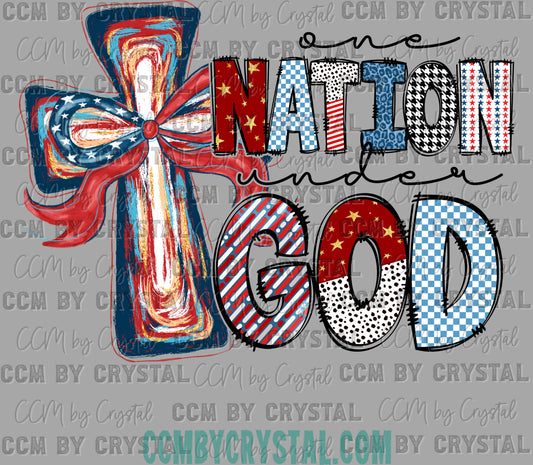One Nation Under God Cross Fourth of July 4th Patriotic Ready to Press Transfer DTF Transfer Sublimation Transfer
