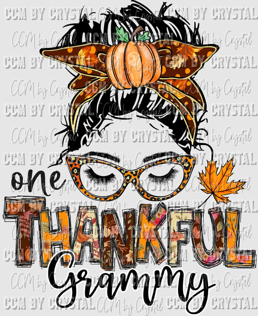 One Thankful Grammy Messy Bun Fall Thanksgiving Ready to Press Transfer