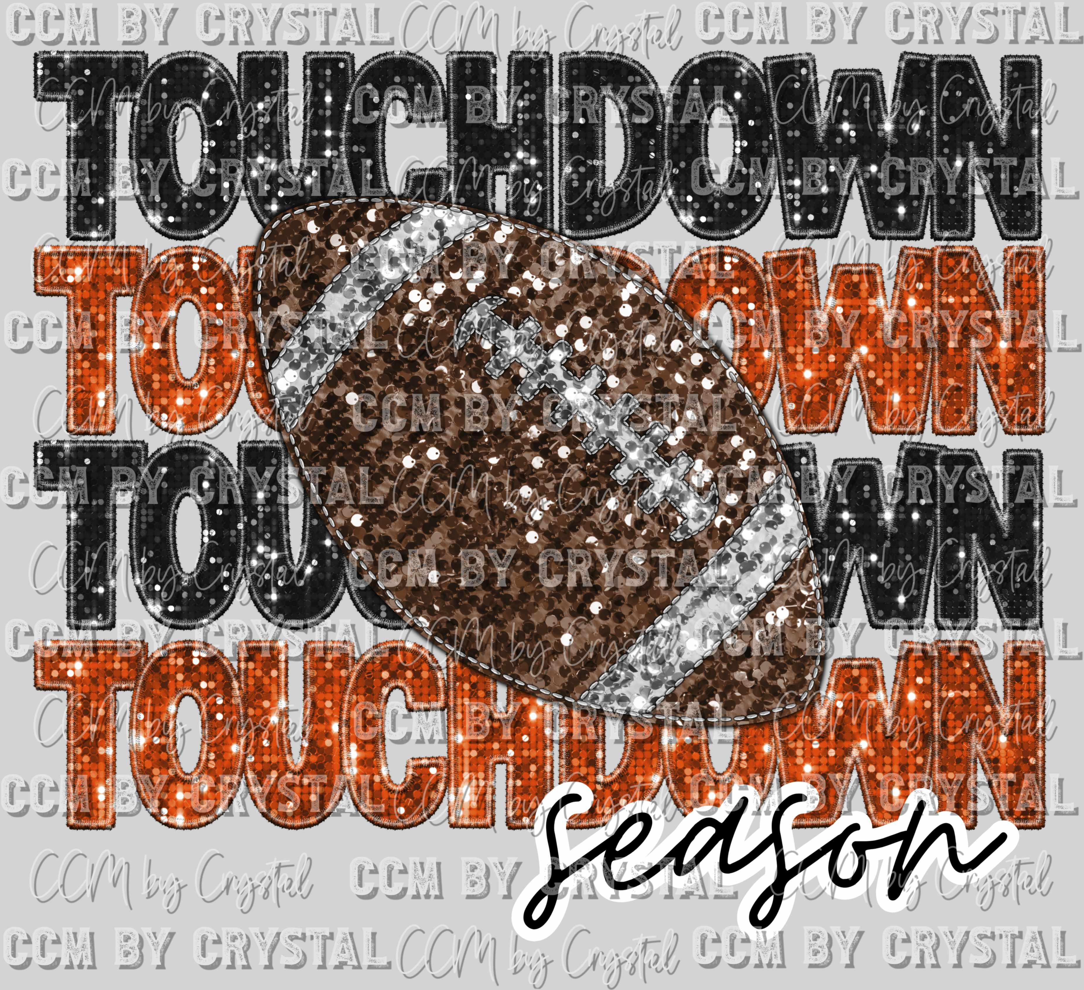 Touchdown Season Black and Orange Football Faux Sequins Faux Embroider ...