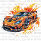 Orange Car With Flames Ready To Press Transfer DTF Sublimation