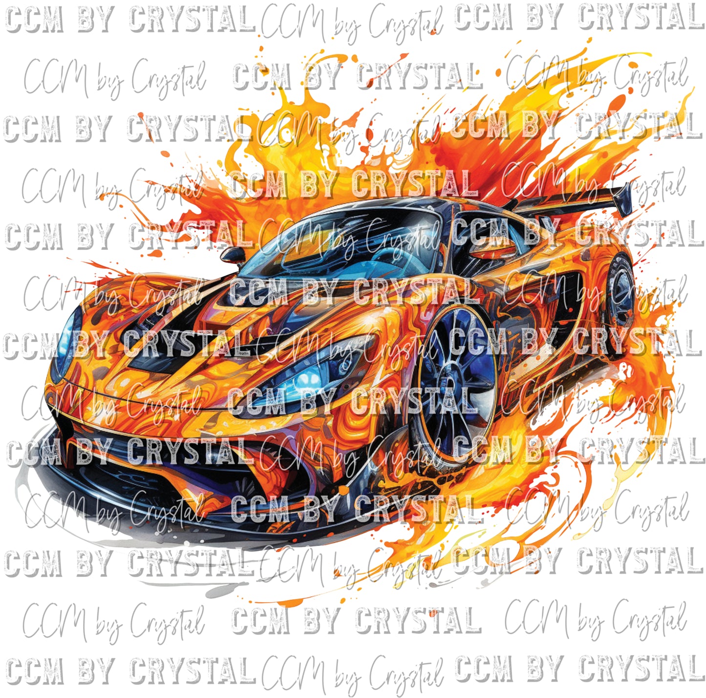 Orange Car With Flames Ready To Press Transfer DTF Sublimation