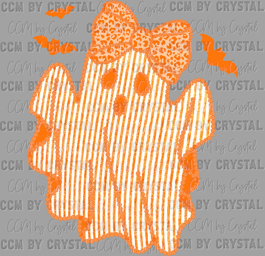 Seersucker Orange and White Ghost Halloween Ready to Press Transfer DTF Transfer Sublimation Transfer