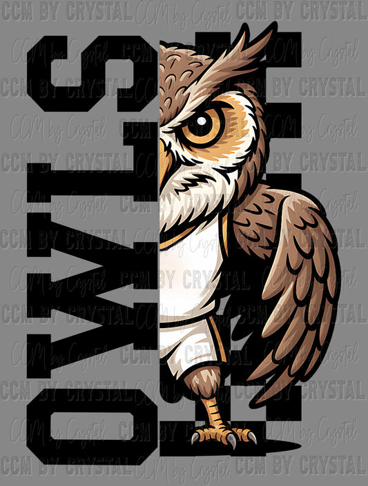 Owls Checkered Sports Mascot Ready to Press Transfer DTF Transfer Sublimation Transfer