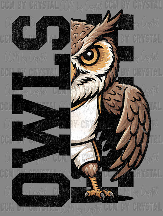 Owls Grunge Checkered Sports Mascot Ready to Press Transfer DTF Transfer Sublimation Transfer