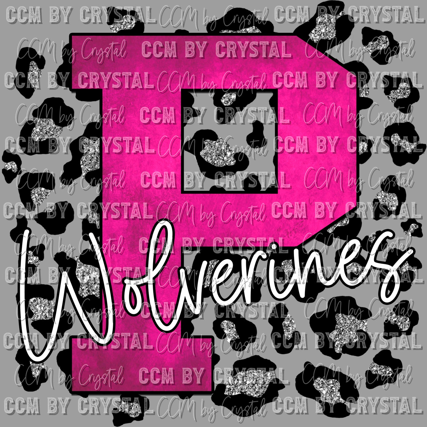 P Wolverines Pink with Silver leopard Background PNG Digital File ONLY