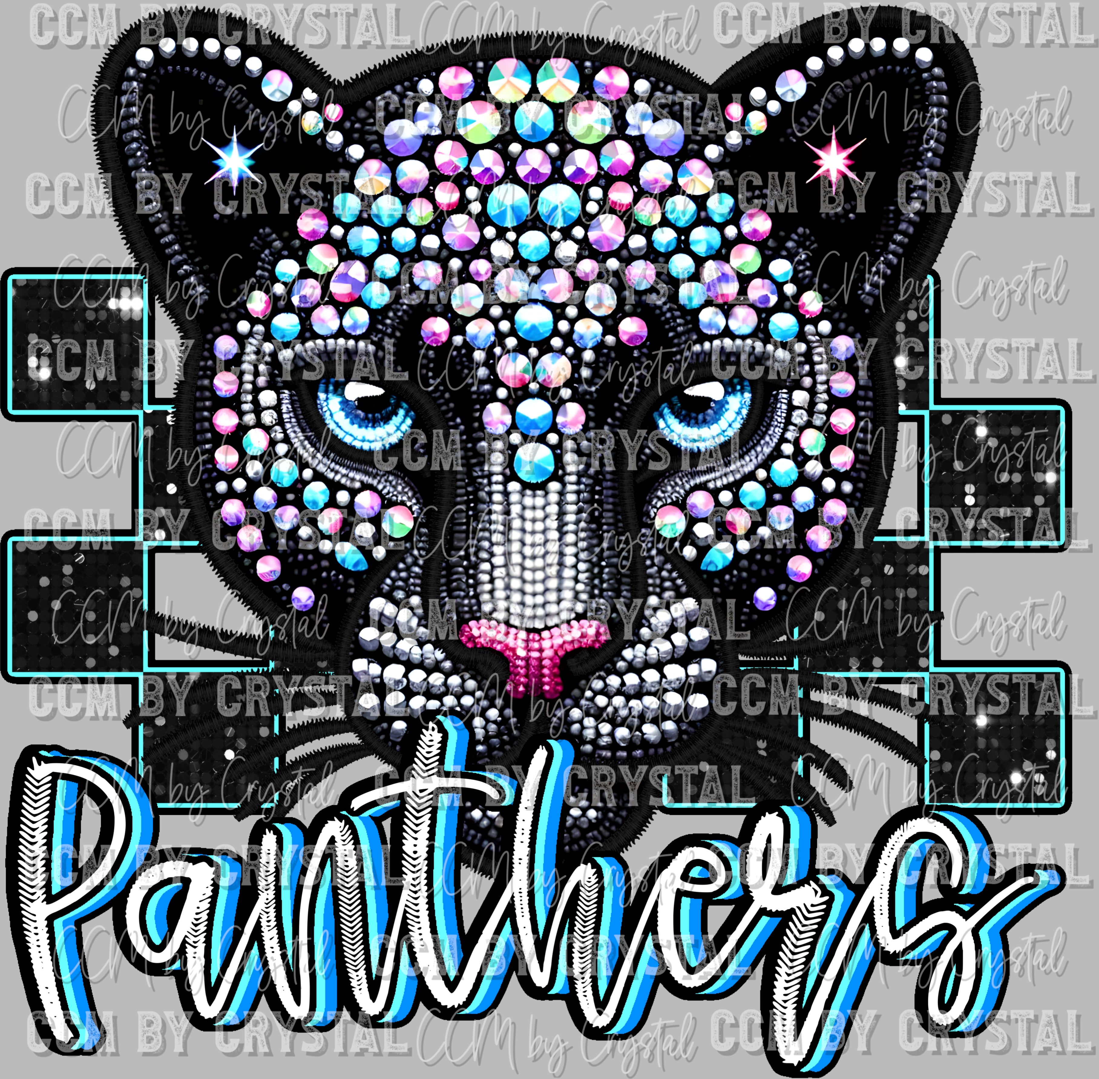 Mascot Rhinestone Panthers Mascot Faux Rhinestone Effect Ready to Press Transfer DTF Tra ...
