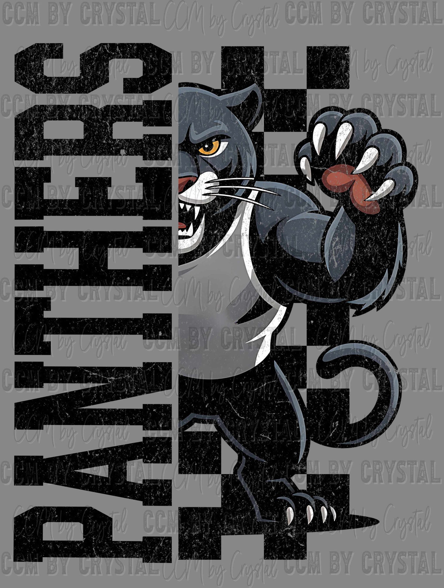 Panthers Grunge Checkered Sports Mascot Ready to Press Transfer DTF Transfer Sublimation Transfer