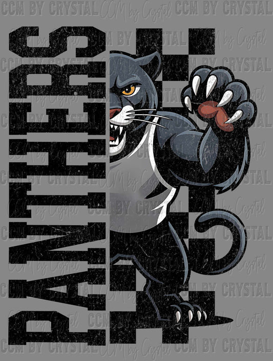 Panthers Grunge Checkered Sports Mascot Ready to Press Transfer DTF Transfer Sublimation Transfer