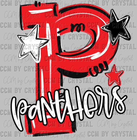 P Panthers Red Mascot Ready to Press DTF Transfers Sublimation Transfers