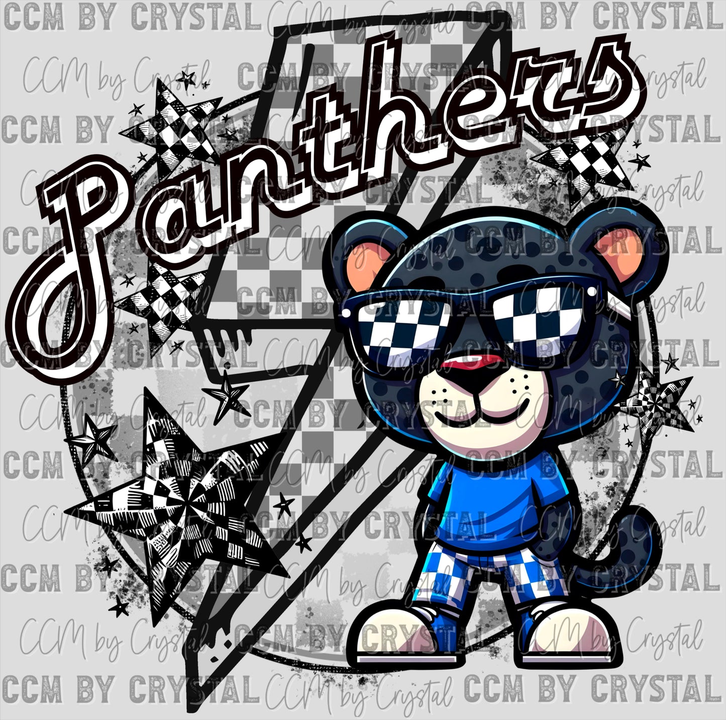Panthers Blue Mascot Ready to Press Transfer DTF Transfer Sublimation Transfe