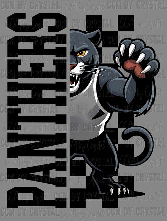Panthers Checkered Sports Mascot Ready to Press Transfer DTF Transfer Sublimation Transfer