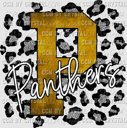 P Panthers Gold with Silver Leopard Background Mascot PNG Digital File ONLY