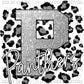 P Panthers Silver Glitter with Silver Glitter Leopard background Mascot Ready to Press Transfer
