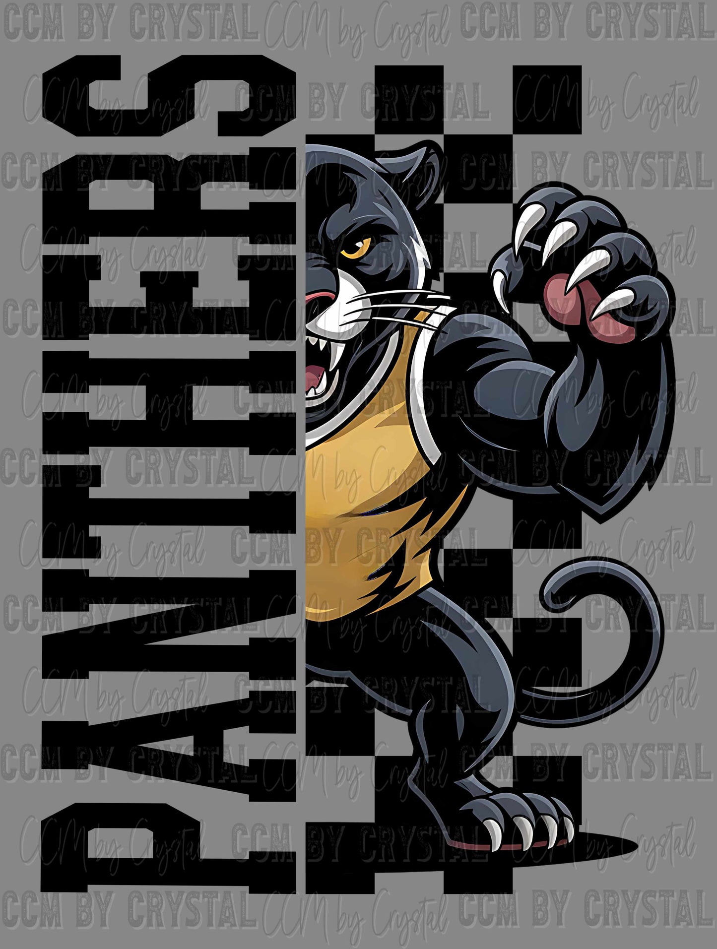 Panthers Yellow Checkered Sports Mascot Ready to Press Transfer DTF Transfer Sublimation Transfer