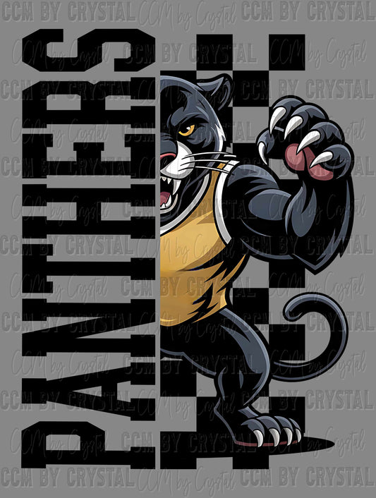 Panthers Yellow Checkered Sports Mascot Ready to Press Transfer DTF Transfer Sublimation Transfer