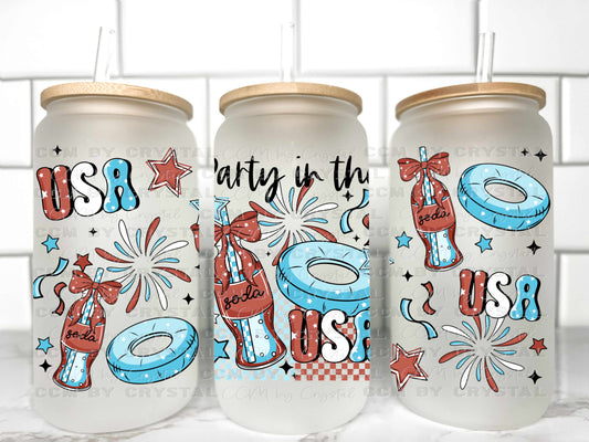 USA Party UV Transfer 16oz Libby Glass Can Wrap Ready to Apply