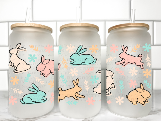 Pastel Easter Bunnies UV DTF Transfer 16oz Libby Glass Can Wrap Ready to Apply