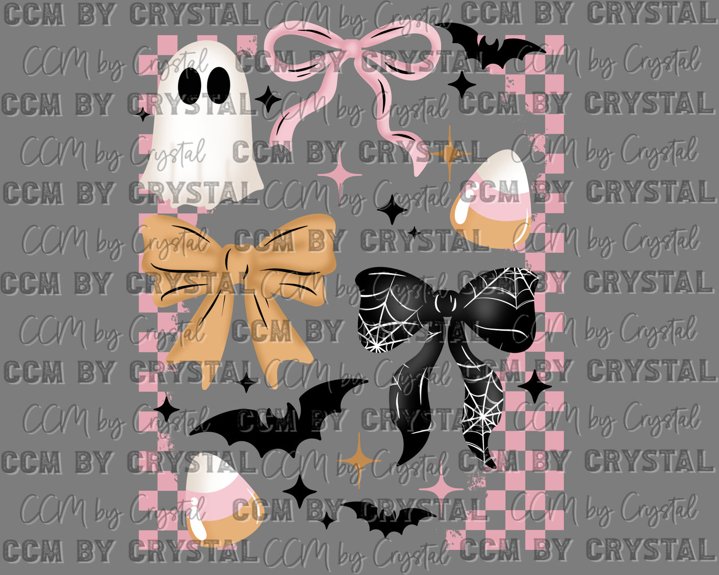 Pastel Pink Halloween Checkered Ready to Press Transfer DTF Transfer Sublimation Transfer