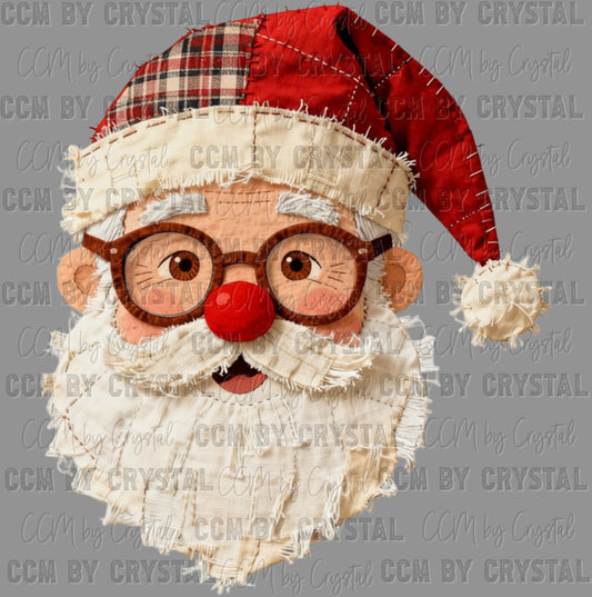 Patchwork Santa Christmas Ready to Press Transfer DTF Transfer
