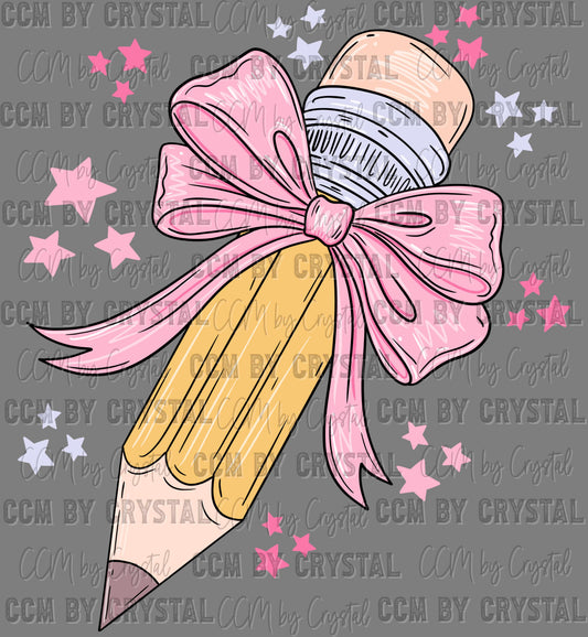 Pencil with Bow Back to School Teacher Student Ready to Press Transfer DTF Transfer Sublimation Transfer