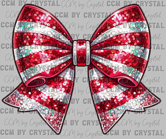 Peppermint Bow Christmas Faux Sequins Ready to Press Transfer DTF Transfer Sublimation Transfer