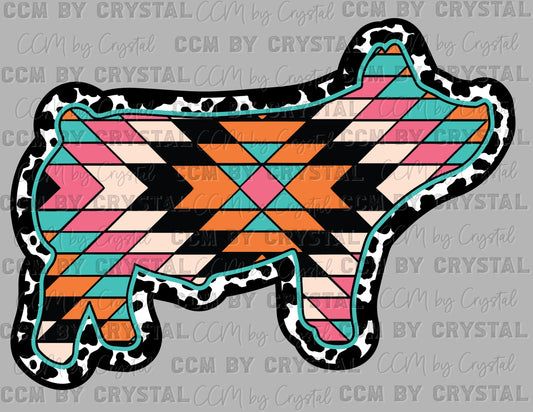 Aztec Pig Clean Western Rodeo Ready to Press Transfer DTF Transfer Sublimation Transfer