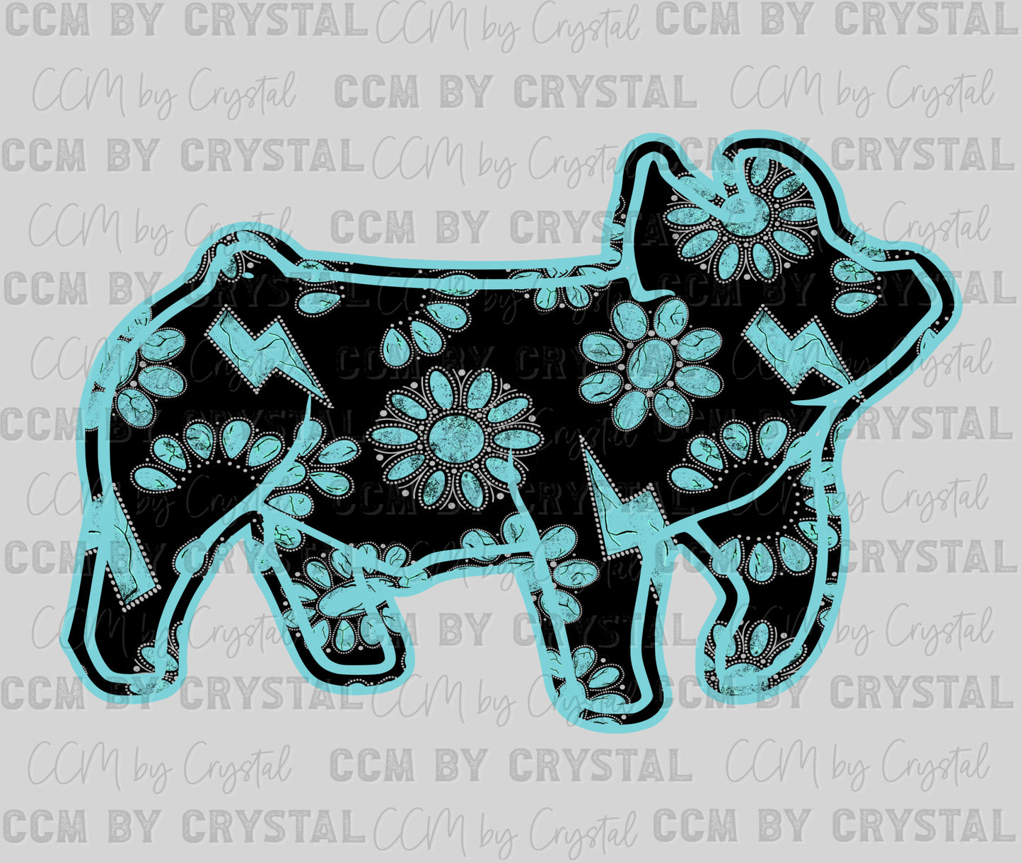 Teal Gem Pig Sheep Western Rodeo Ready to Press Instant Peel DTF Transfers Sublimation Transfers
