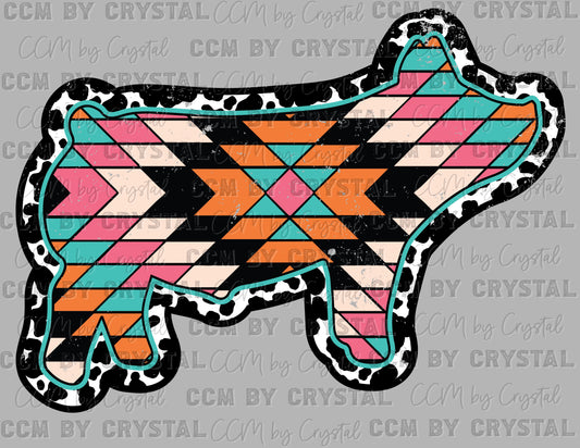 Aztec Pig Distressed Western Rodeo Ready to Press Transfer DTF Transfer Sublimation Transfer