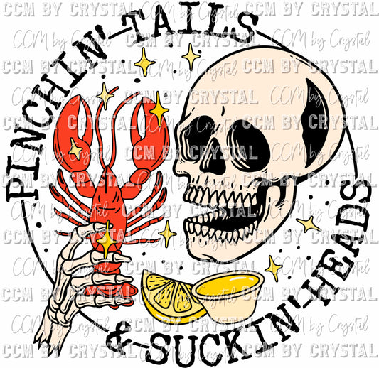 Pinchin Tails and Suckin Heads Skellie Crawfish Ready to Press Transfer