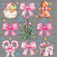 Christmas Pink Santa Bows Ready to Press Transfer DTF Transfer Sublimation Transfer