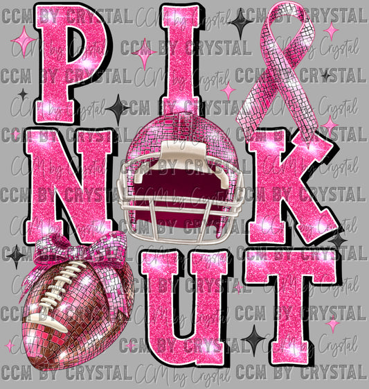 Pink Out Breast Cancer Awareness Football Faux Sequins Ready to Press Transfer DTF Transfer Sublimation Transfer