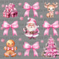 Christmas Pink Santa Bows Ready to Press Transfer DTF Transfer Sublimation Transfer