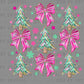 Pink Christmas Bows Trees Ready to Press Instant Peel DTF Transfers Sublimation Transfers