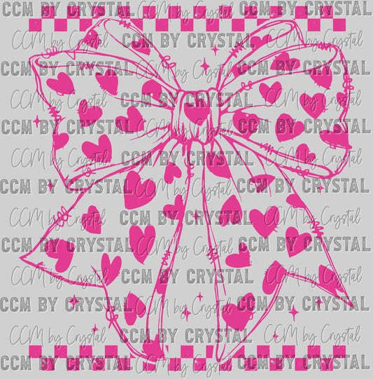 Pink Bow Checkered Valentines Day Ready to Press Transfer DTF Transfer Sublimation Transfer