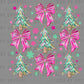 Pink Christmas Bow Trees UV DTF Transfer Sticker UV Transfer Ready to Apply