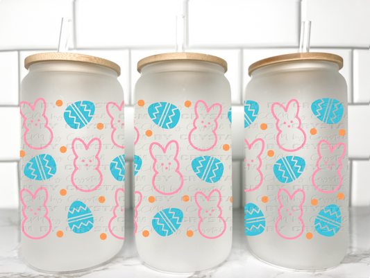 Easter Eggs and Bunny UV DTF Transfer 16oz Libby Glass Can Wrap Ready to Apply