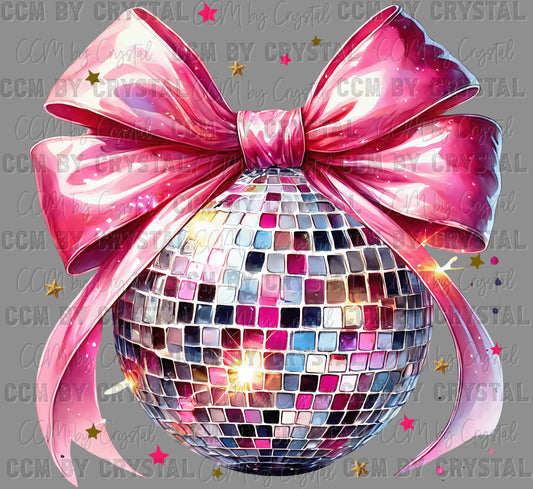 Pink Bow Disco Ball Ready to Press Transfer DTF Transfer Sublimation Transfer