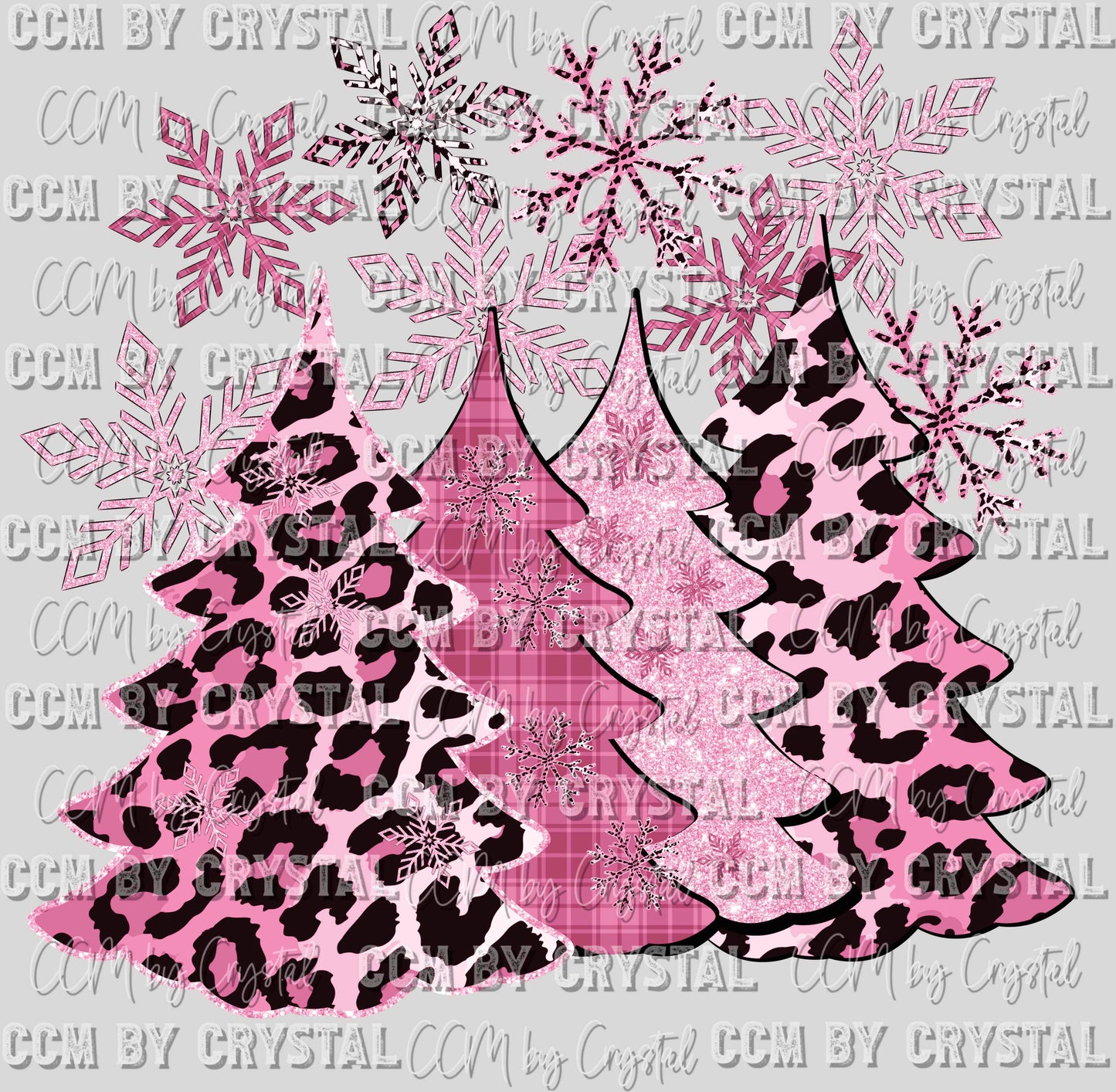 Pink Christmas Trees Winter Christmas Ready to Press Transfer