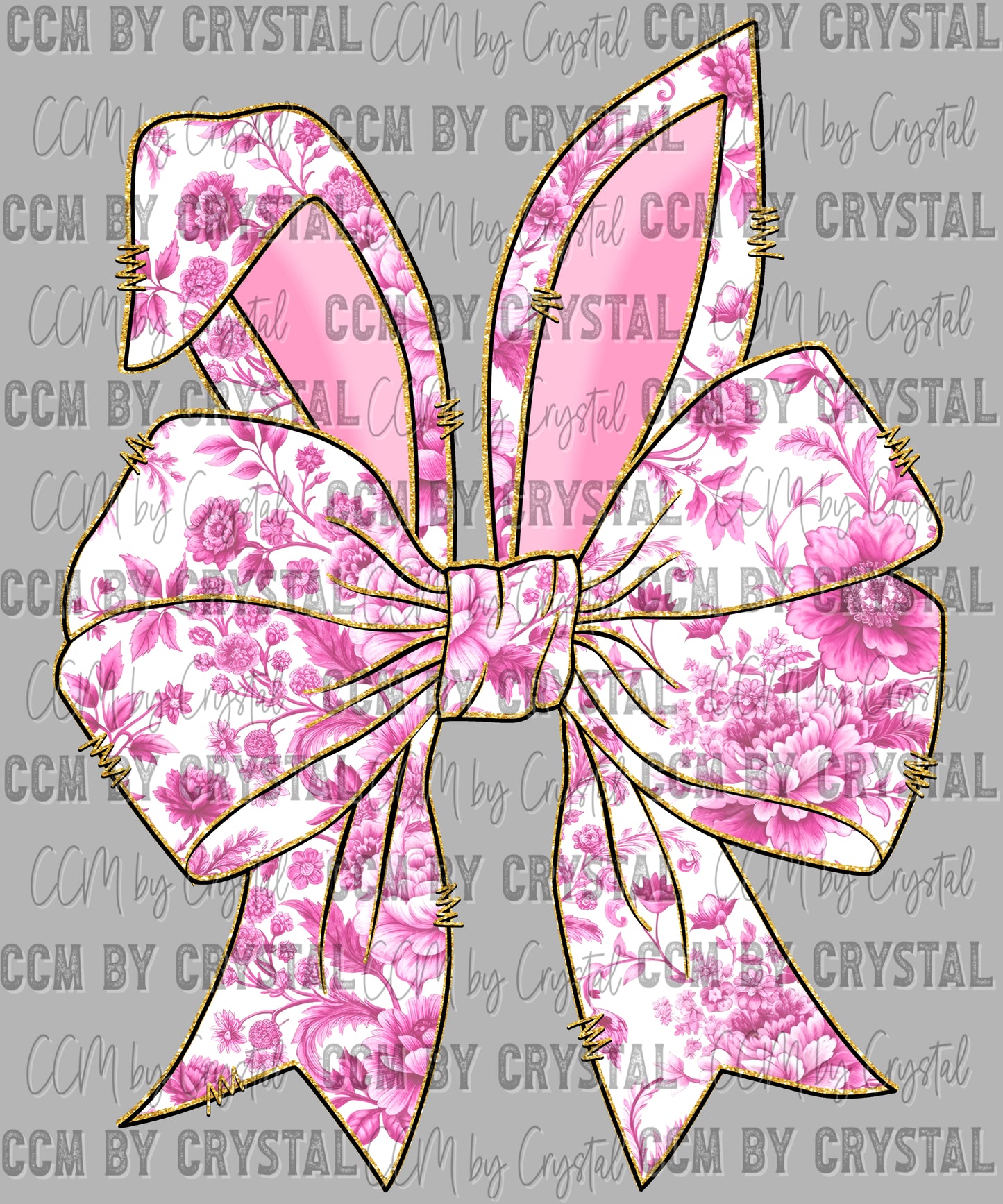 Pink Floral Easter Bunny Bow Ready to Press Transfer DTF Transfer Sublimation Transfer