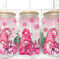 Pink Christmas Gnomes UV DTF Transfer 16oz Libby Glass Can Wrap Ready to Apply