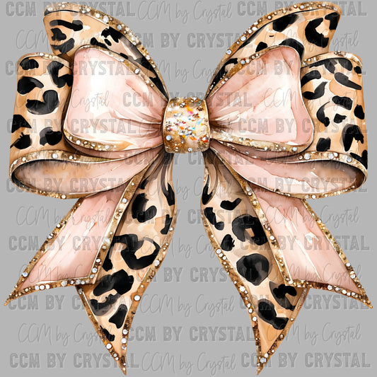 Pink Leopard Bow Ready to Press Transfer DTF Transfer Sublimation Transfer