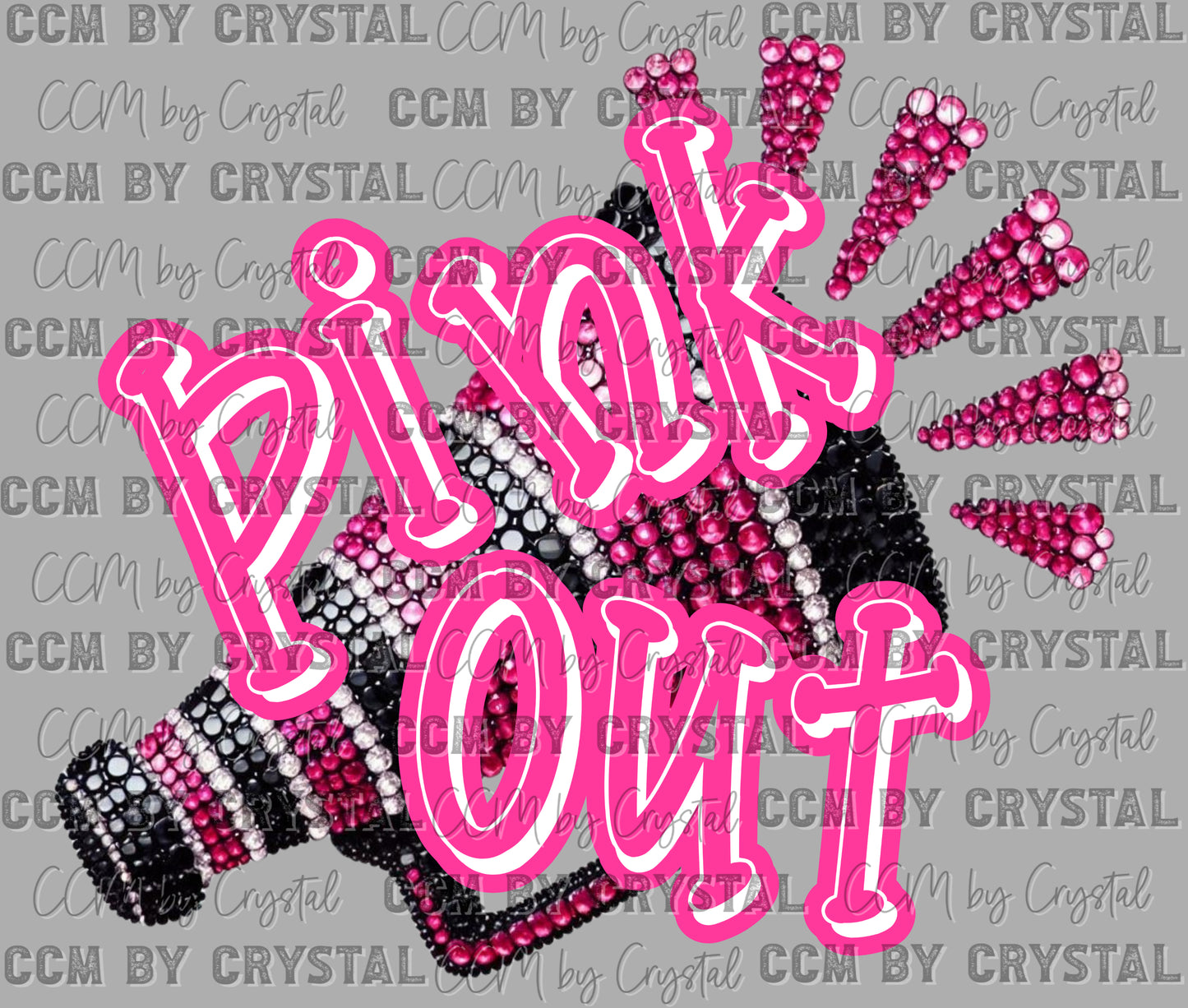 Pink Out Cheer Faux Rhinestones Ready to Press Transfer DTF Transfer Sublimation Transfer